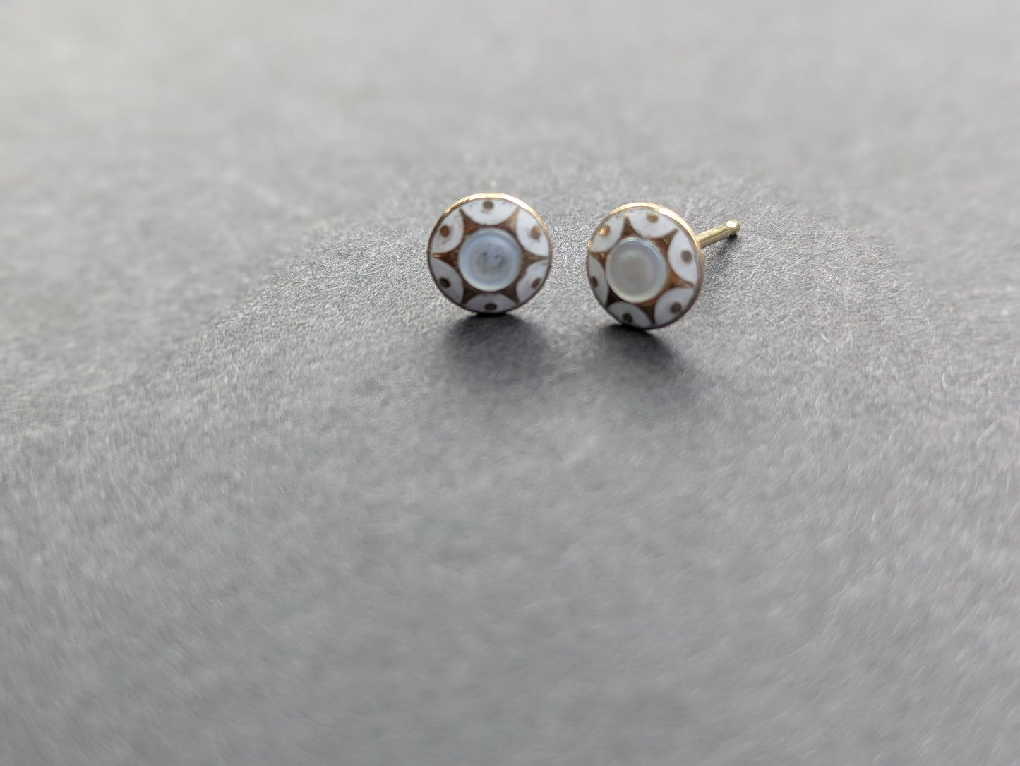 Mother of Pearl and Enamel Stud Earrings