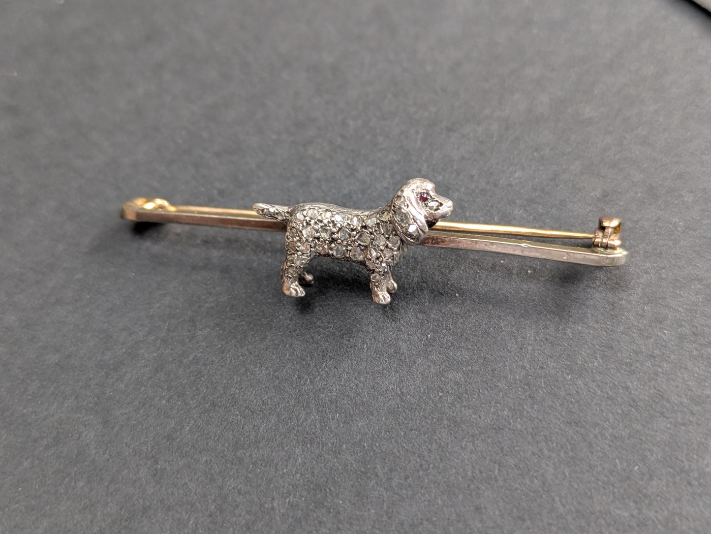 15k Diamond & Silver Spaniel Brooch