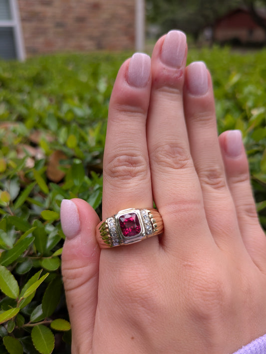Large Red Spinel and Diamond Ring