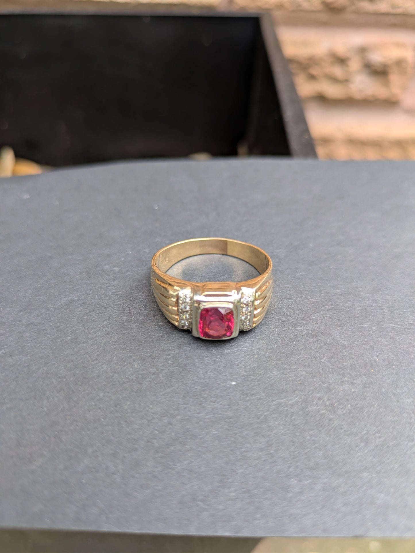 Large Red Spinel and Diamond Ring