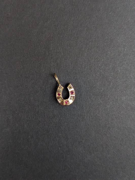 14k Ruby and Diamond Horseshoe Charm