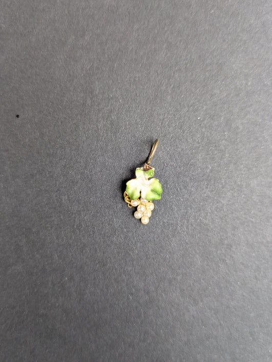 14k Pearl and Enamel Art Nouveau Grape Cluster Charm