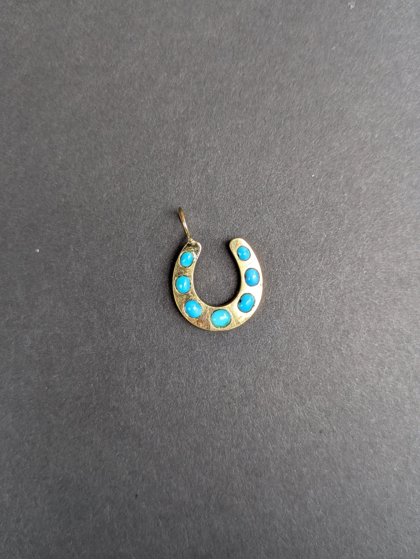 18k French Horseshoe Pendant with Turquoise