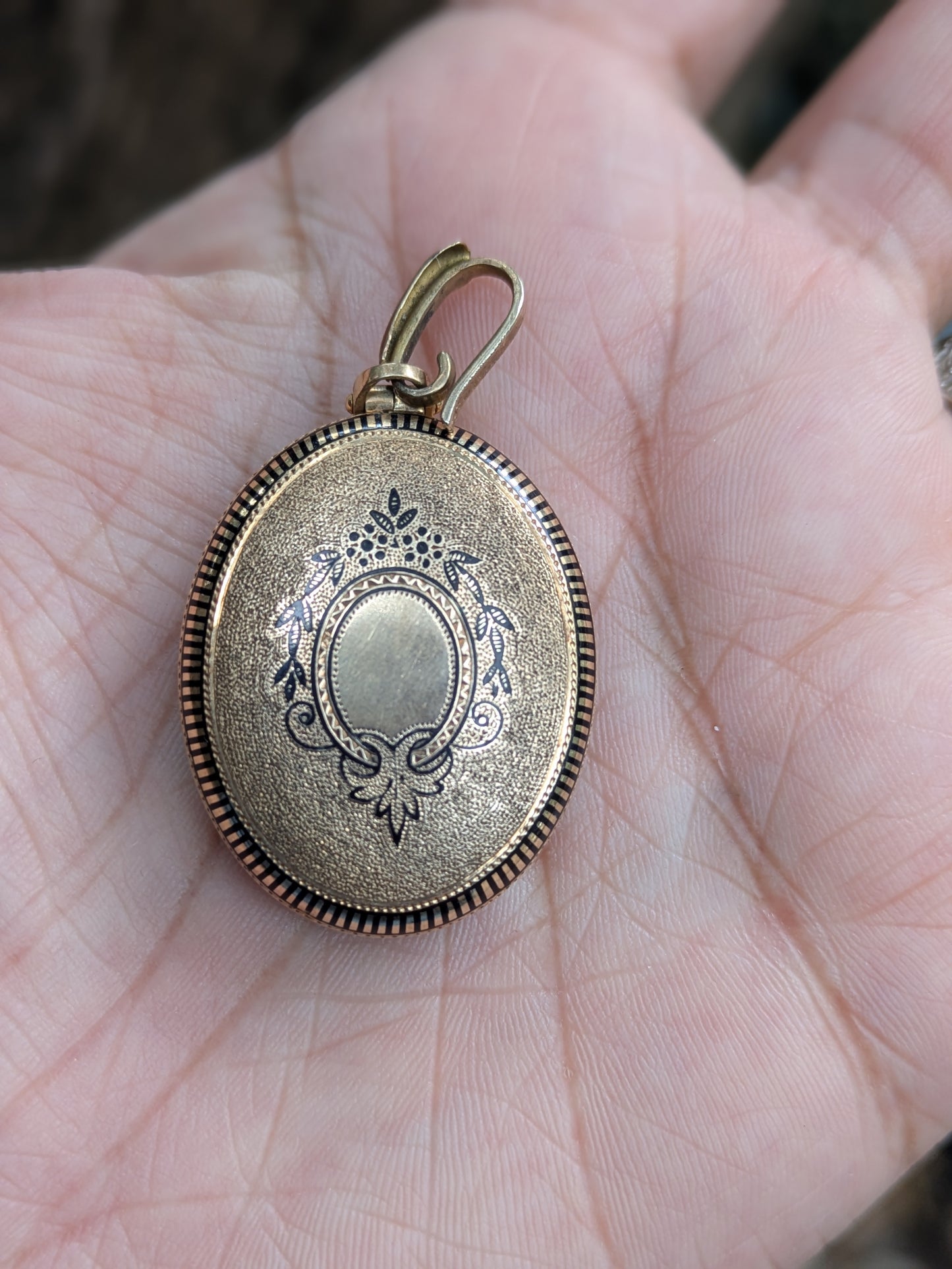 Signed Enamel Flower Locket with 15k and 16k Gold