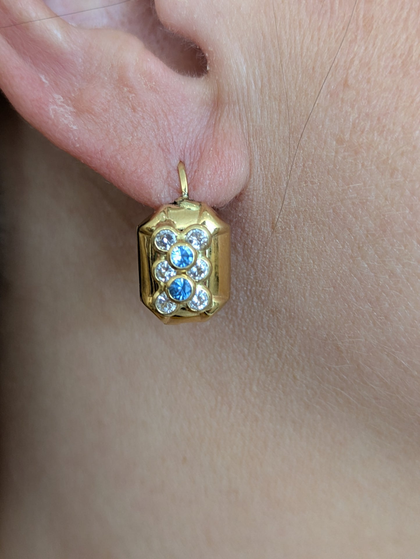18k Diamond and Sapphire Leverback Earrings