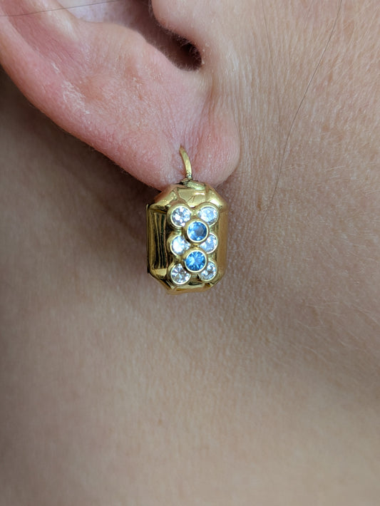 18k Diamond and Sapphire Leverback Earrings