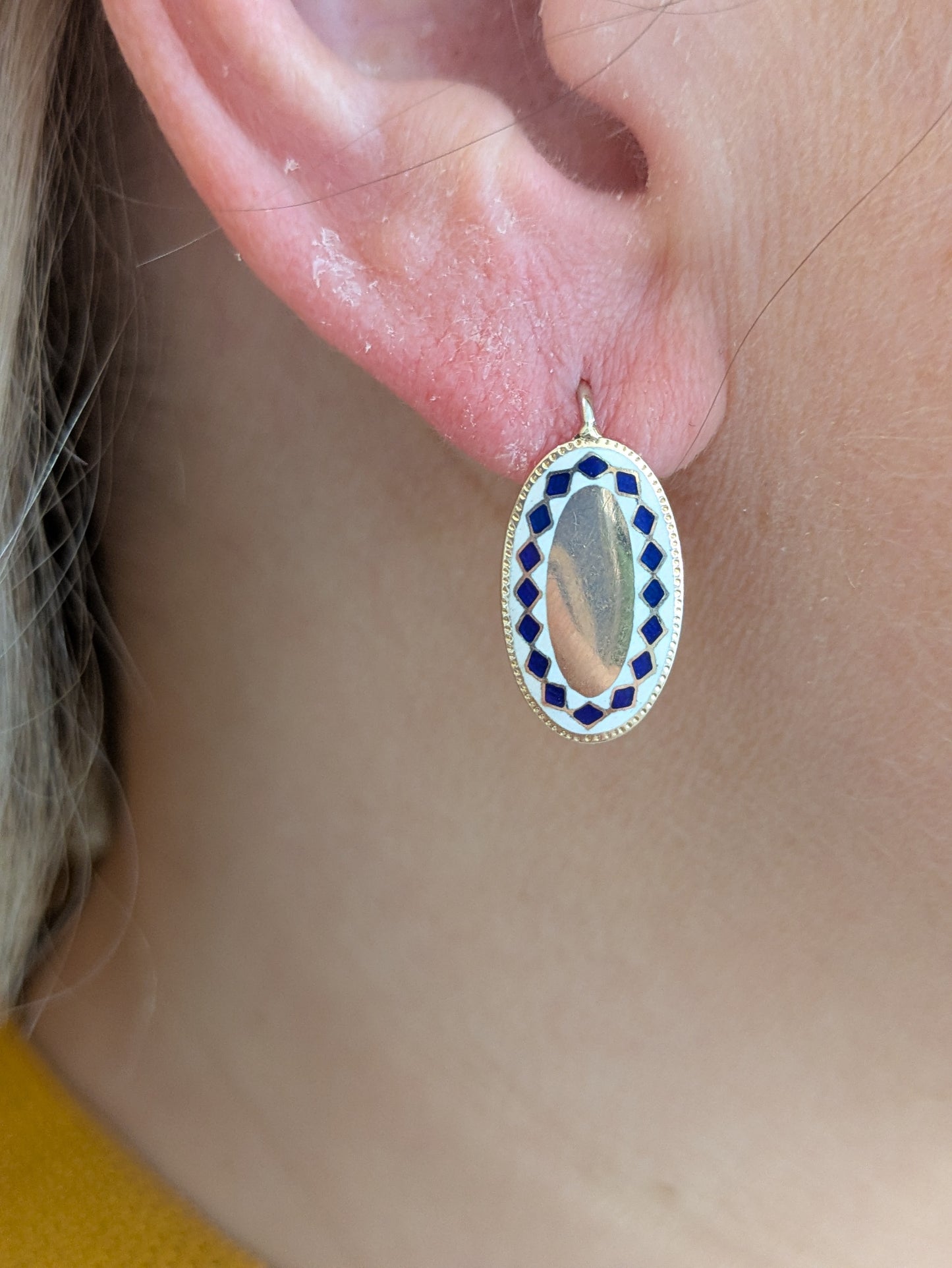 14k Navy and White Enamel Earrings