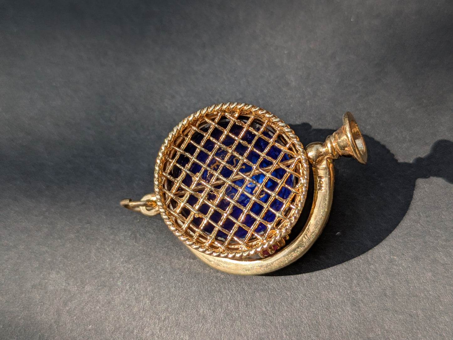 14k Globe Pendant with Ruby, Pearl, and Blue + Gold Enamel