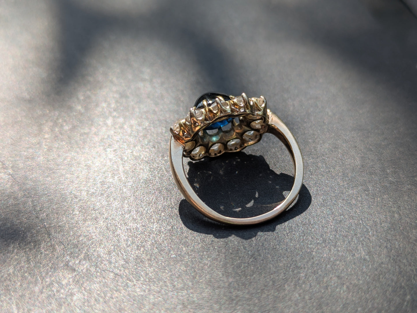 Sugar Loaf Sapphire Ring with 3.8ct Old European Cut Halo