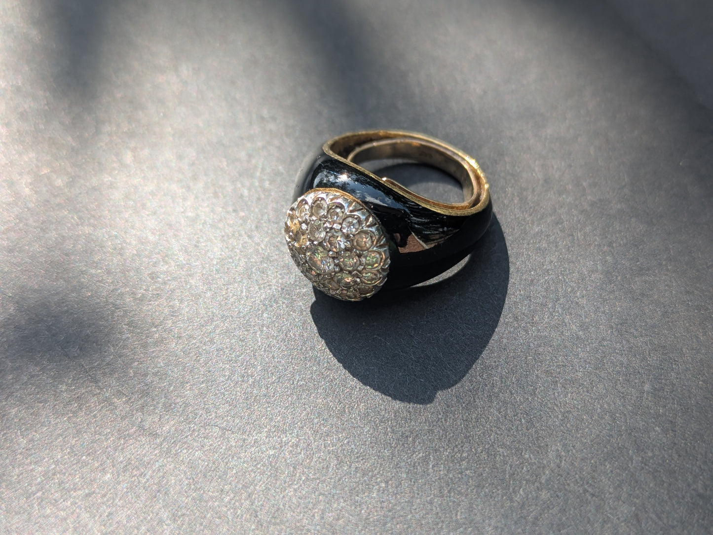 18k Diamond Cluster and Black Enamel Ring