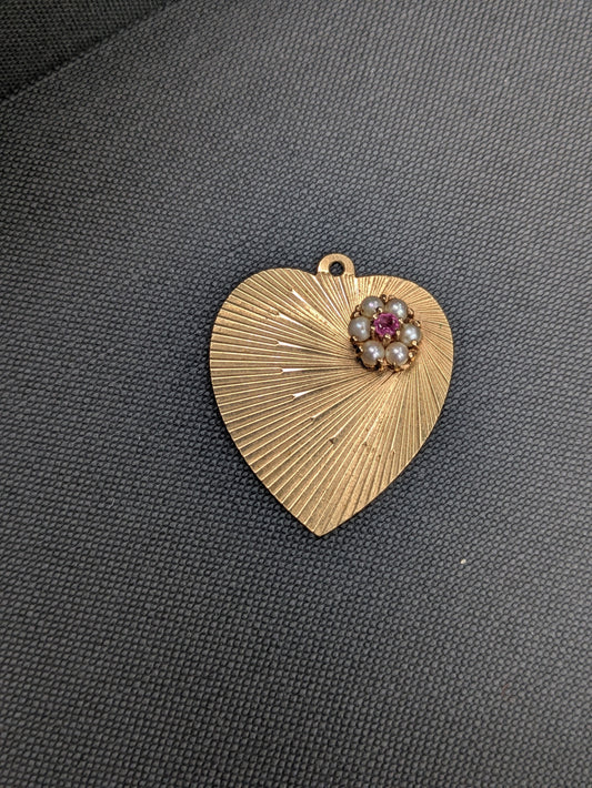 14k Ruby and Pearl Heart Pendant