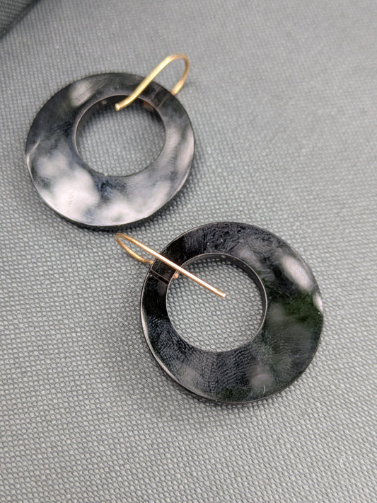 Polished Jet and 14k Wire Earrings