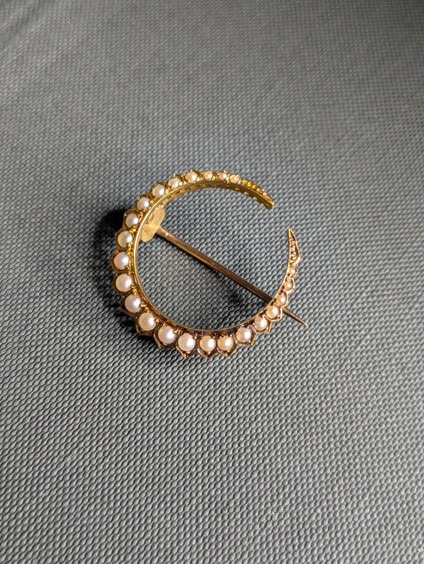 18k French Pearl Crescent Brooch