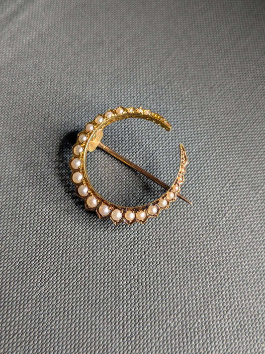 18k French Pearl Crescent Brooch