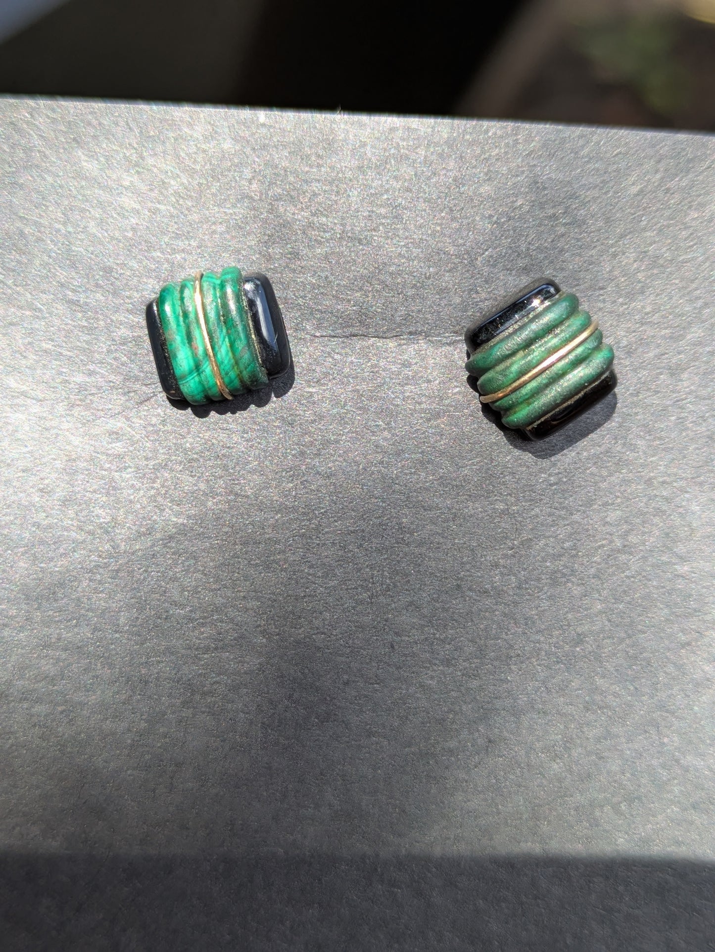 14k Malachite and Onyx Stud Earrings