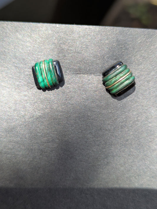 14k Malachite and Onyx Stud Earrings