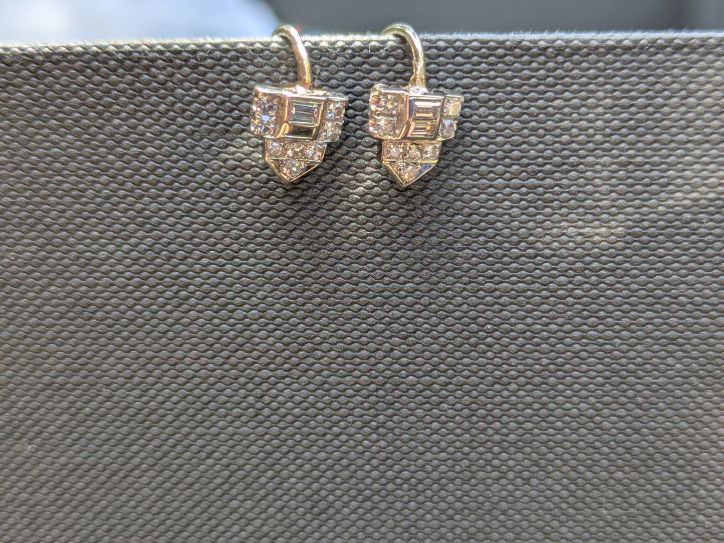 14k White Gold and Diamond Art Deco Shepard Hook Earrings