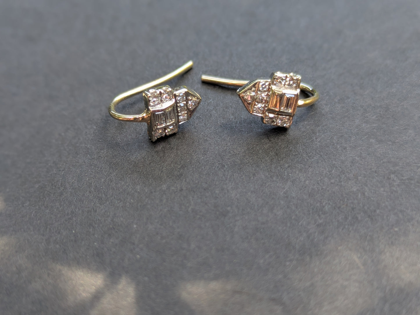 14k White Gold and Diamond Art Deco Shepard Hook Earrings