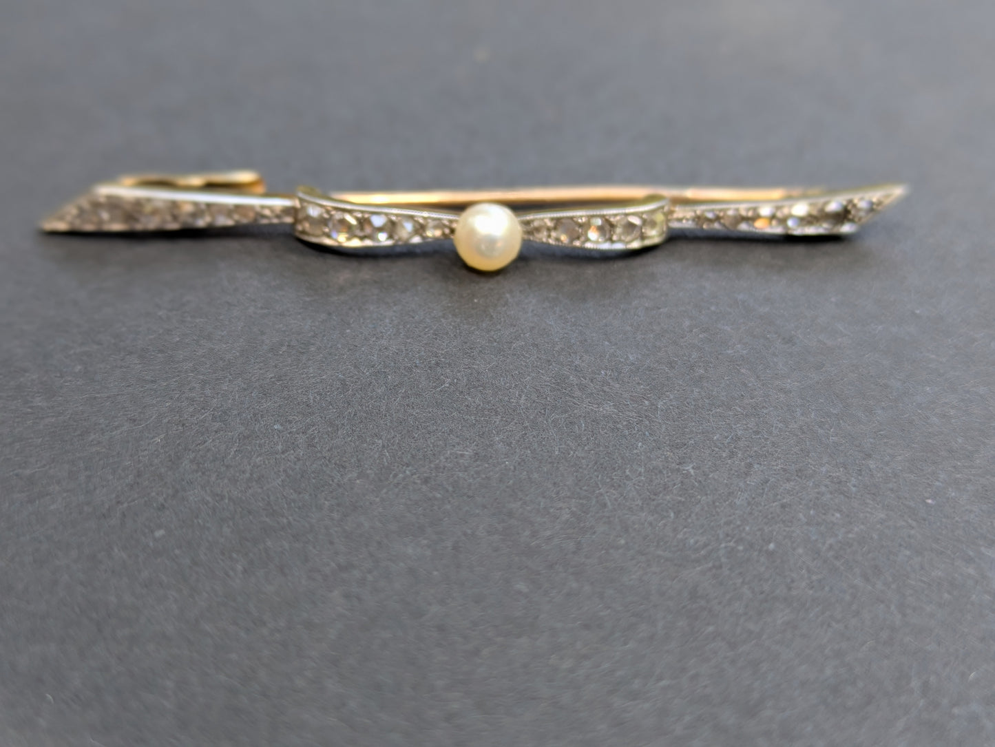 Bar Pin with Gold, Platinum, Diamond & Pearl