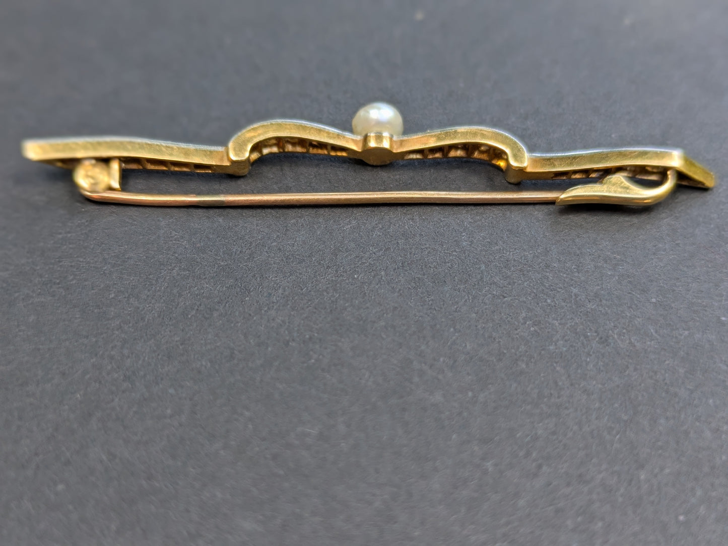 Bar Pin with Gold, Platinum, Diamond & Pearl