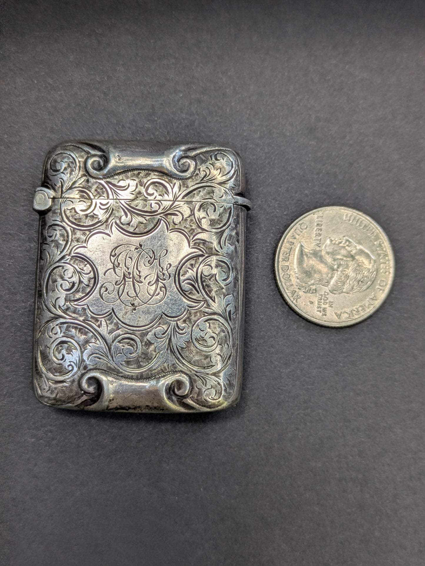 Sterling Victorian Match Safe with Repousse and Hand Engraving