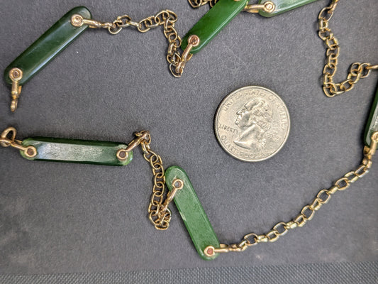 Gold and Nephrite Watch Chain Necklace