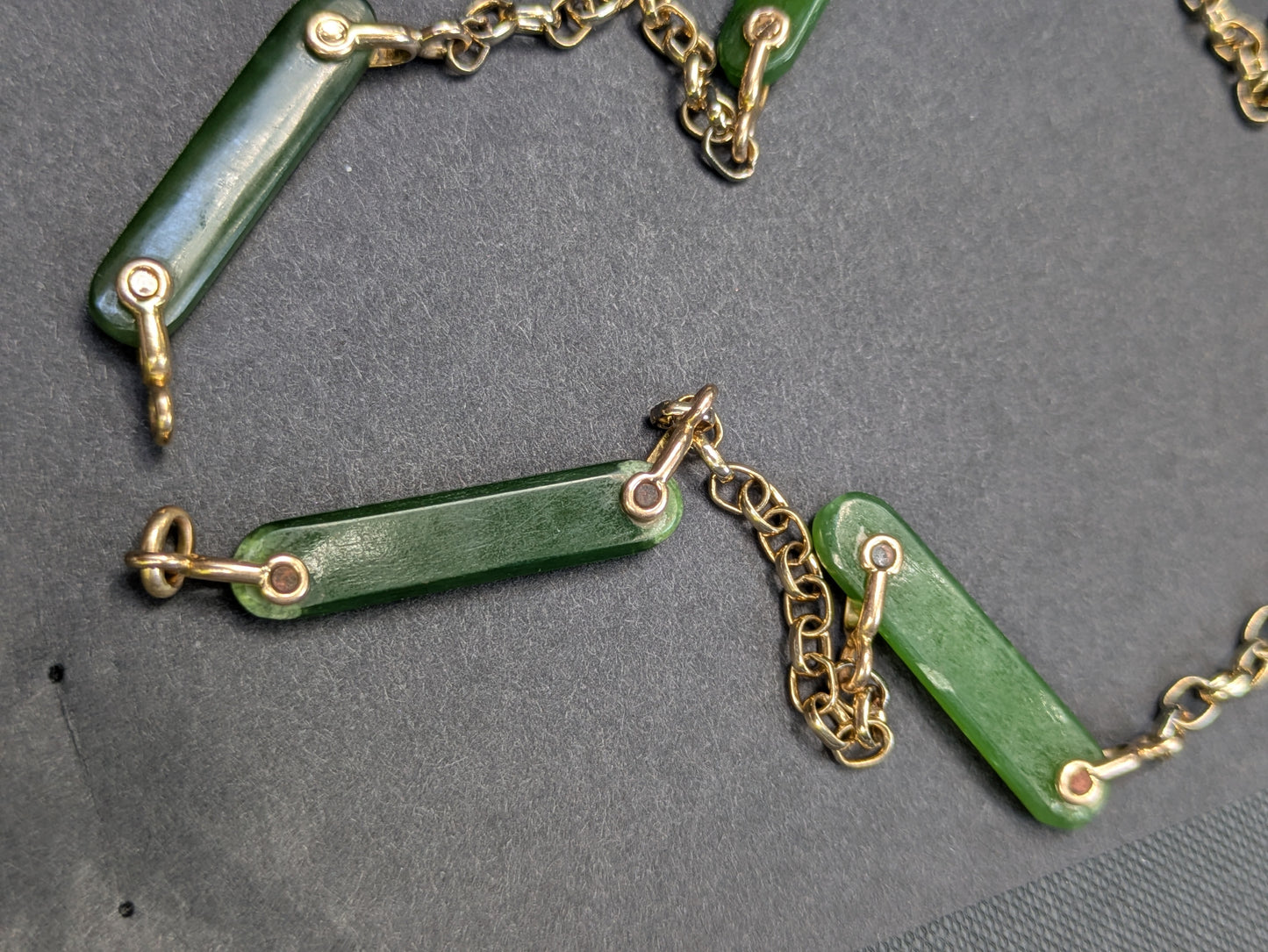 Gold and Nephrite Watch Chain Necklace