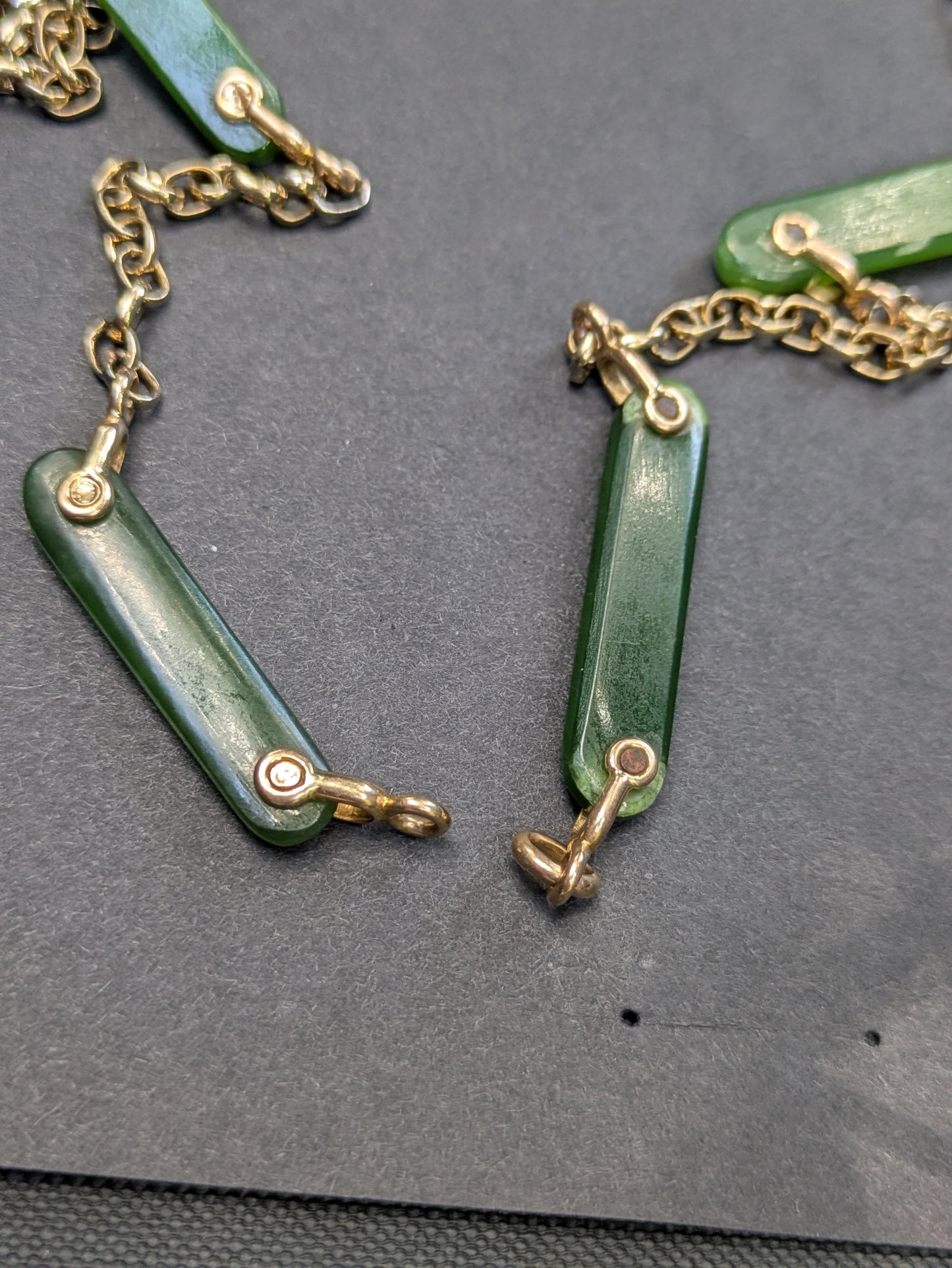 Gold and Nephrite Watch Chain Necklace