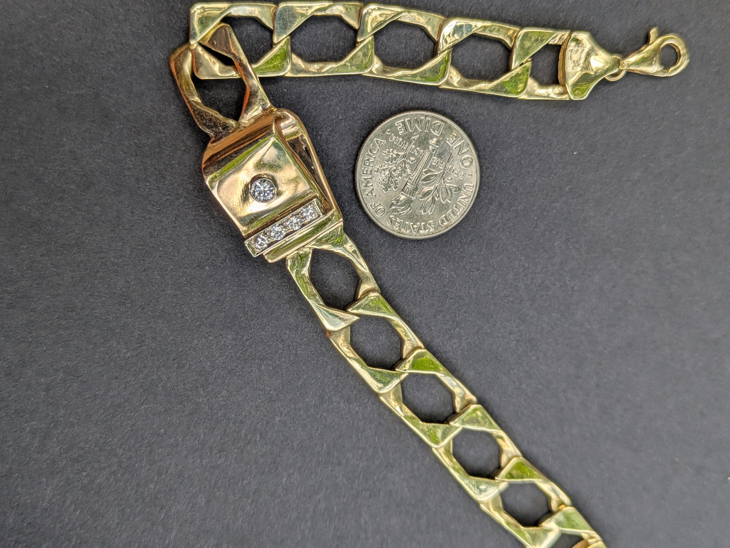 14k Center with Diamonds on 10k Squared Curb Bracelet