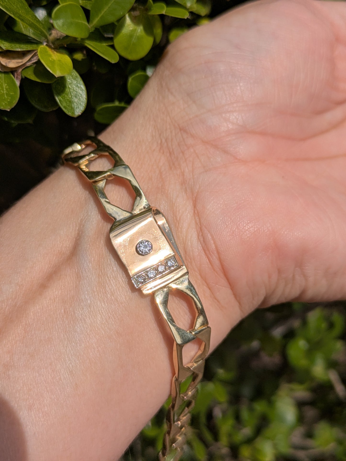14k Center with Diamonds on 10k Squared Curb Bracelet