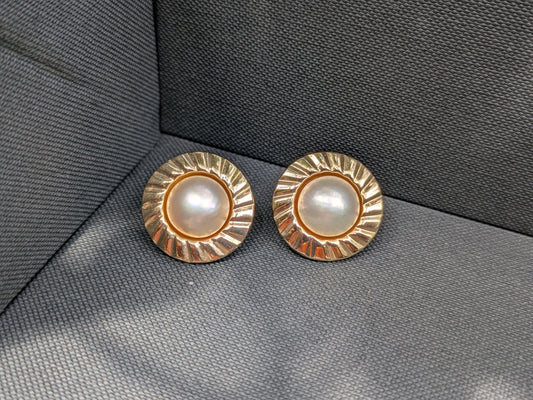 14k Estate Mabe Pearl Earrings