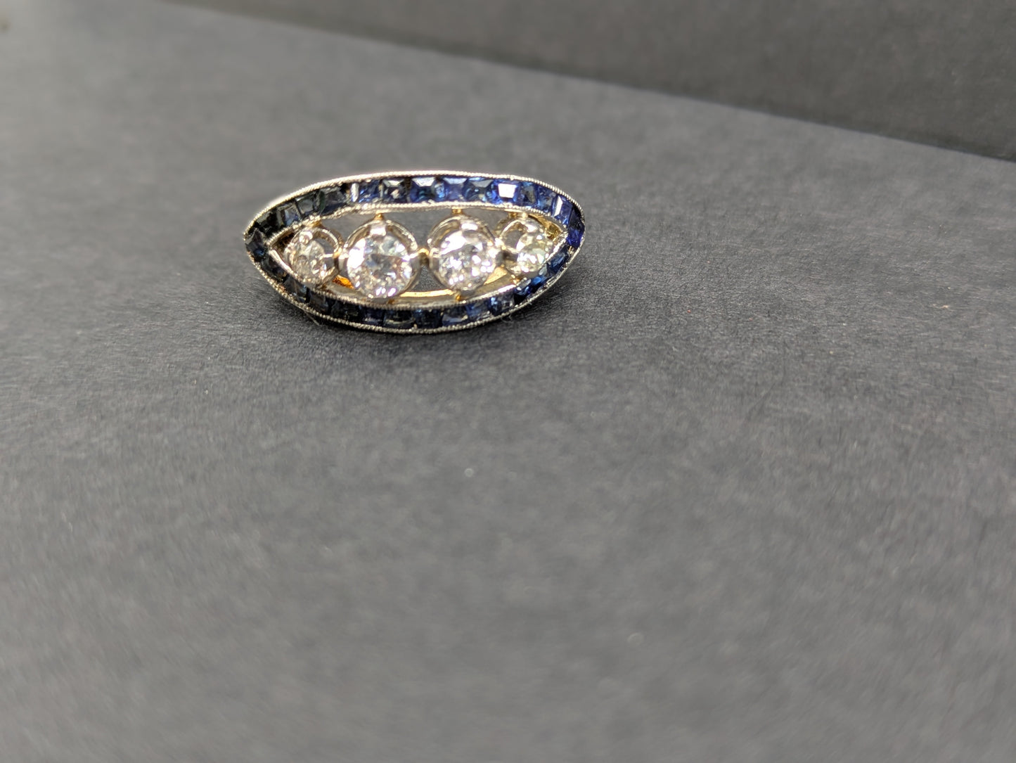 1920's 4 Old European Cut Diamonds and Sapphire Ring