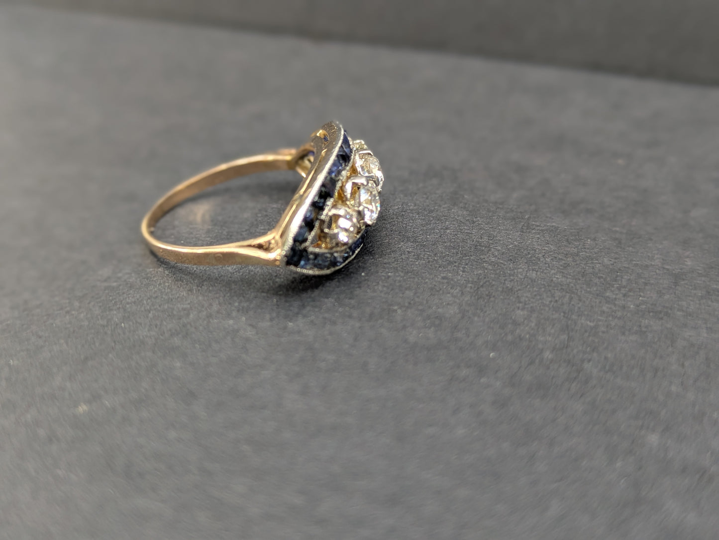 1920's 4 Old European Cut Diamonds and Sapphire Ring
