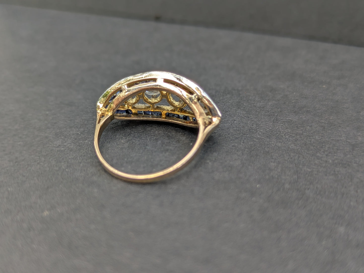 1920's 4 Old European Cut Diamonds and Sapphire Ring
