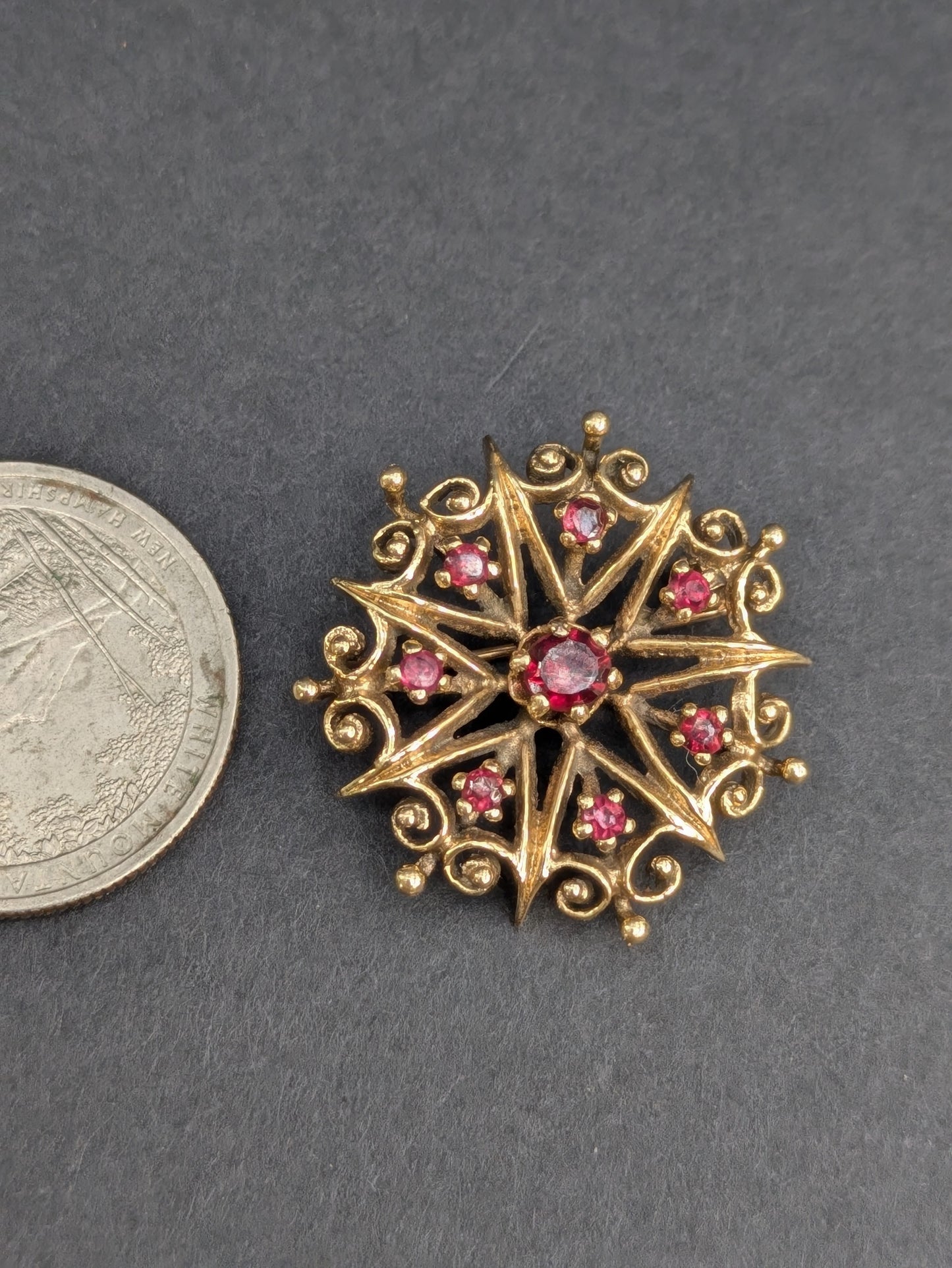 14k Garnet Starburst Pin