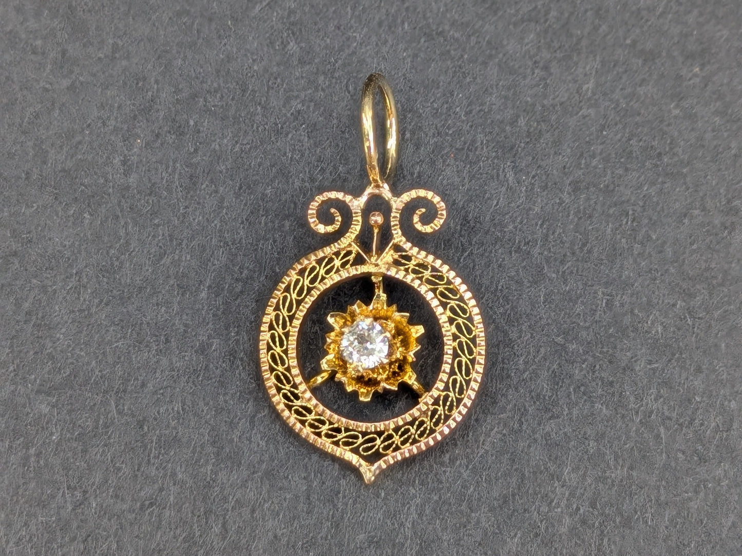 14k Minecut Diamond Filigree Pendant