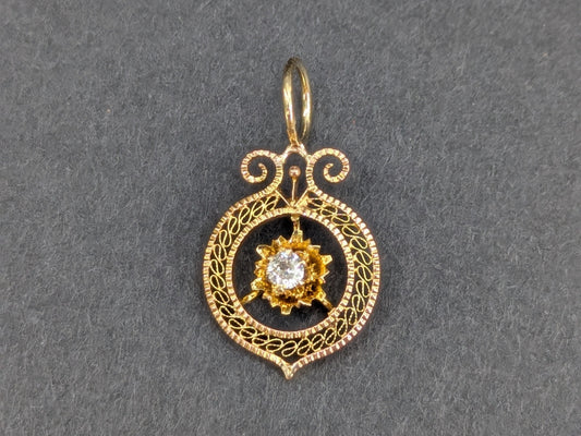 14k Minecut Diamond Filigree Pendant