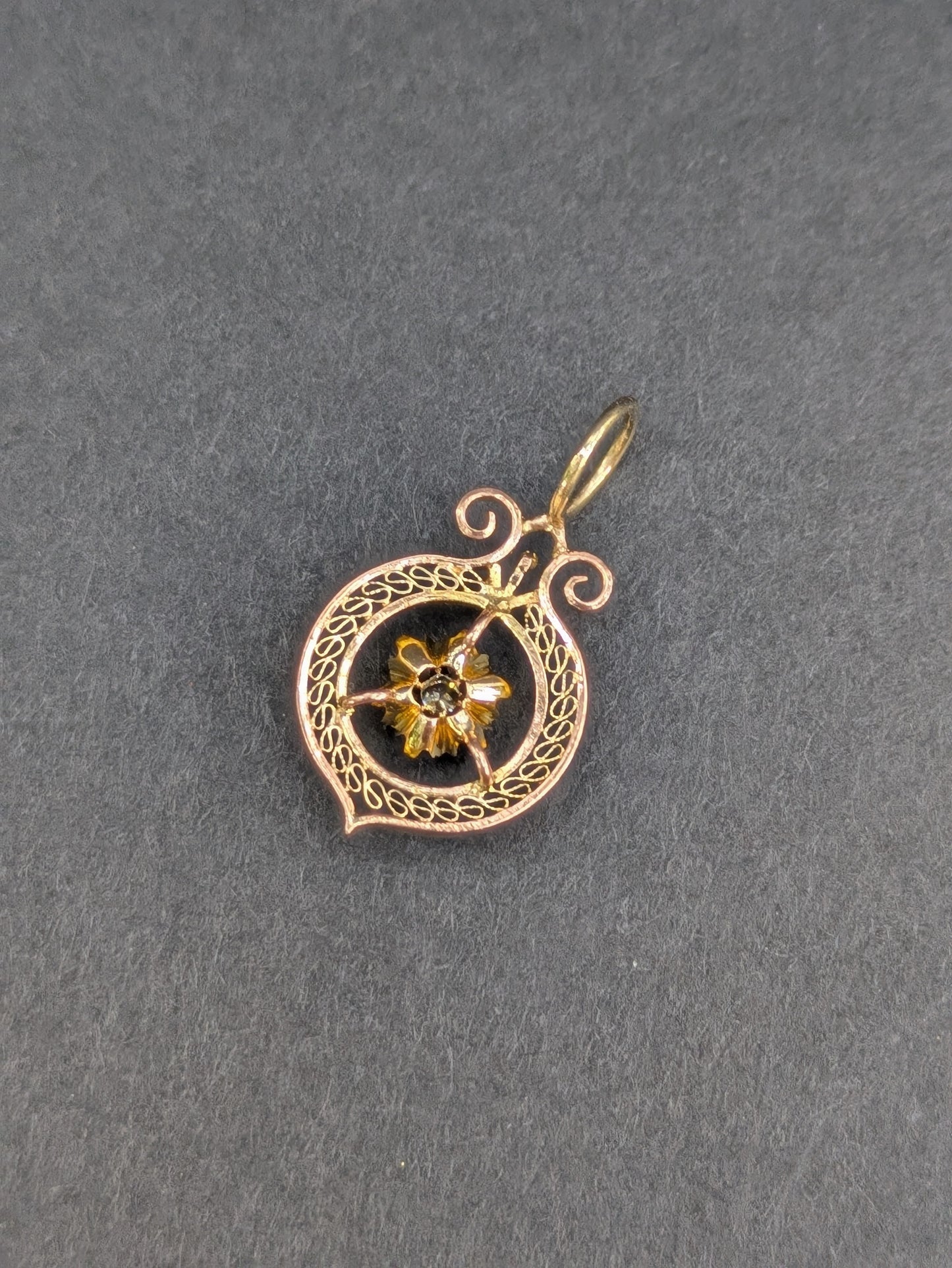 14k Minecut Diamond Filigree Pendant