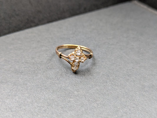 14k Mine Cut Diamond Mourning Cross Ring