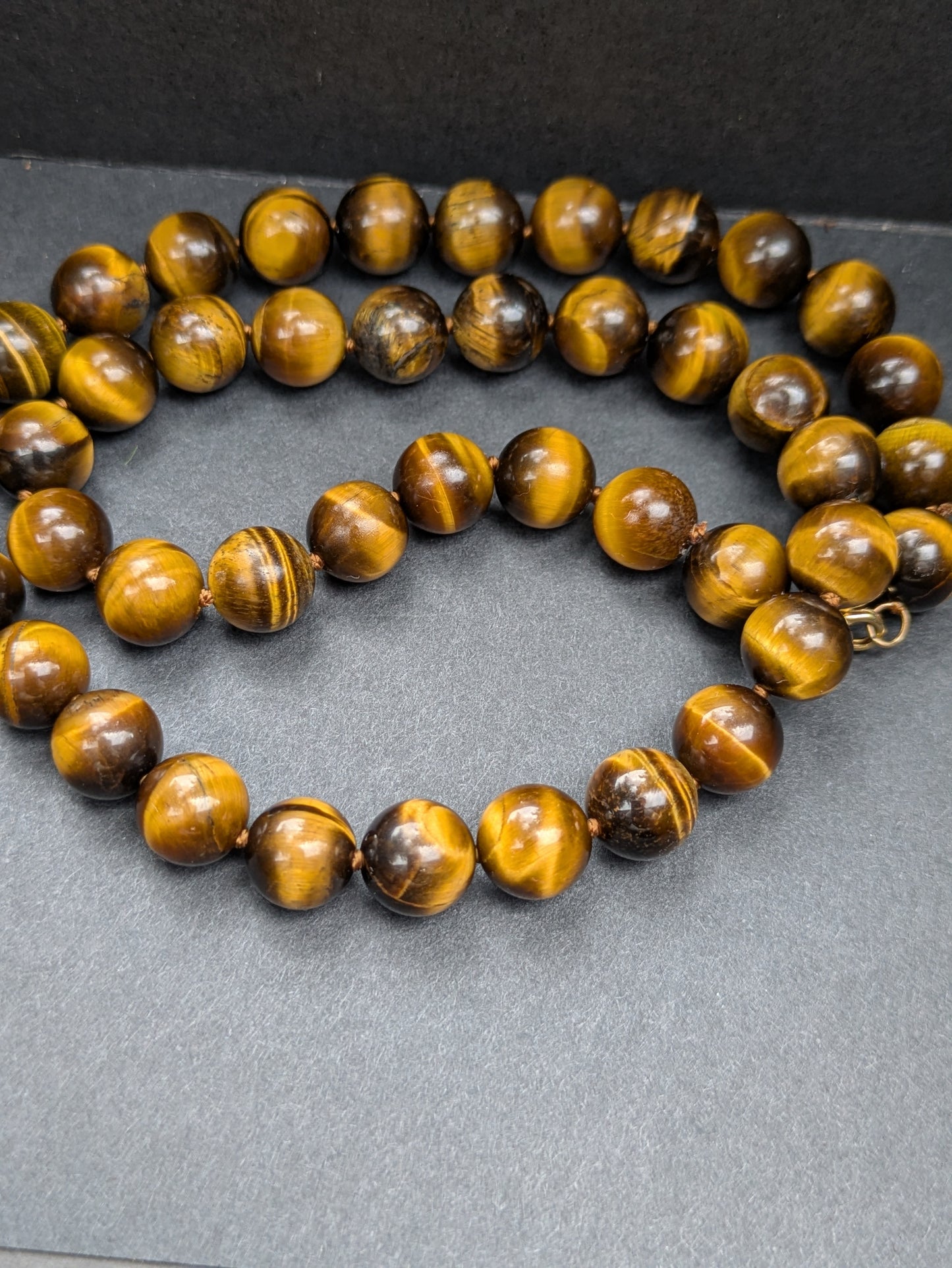 Tiger Eye Bead Necklace with 14k Beads and Clasp