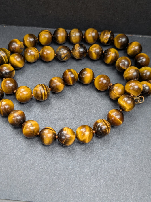 Tiger Eye Bead Necklace with 14k Beads and Clasp