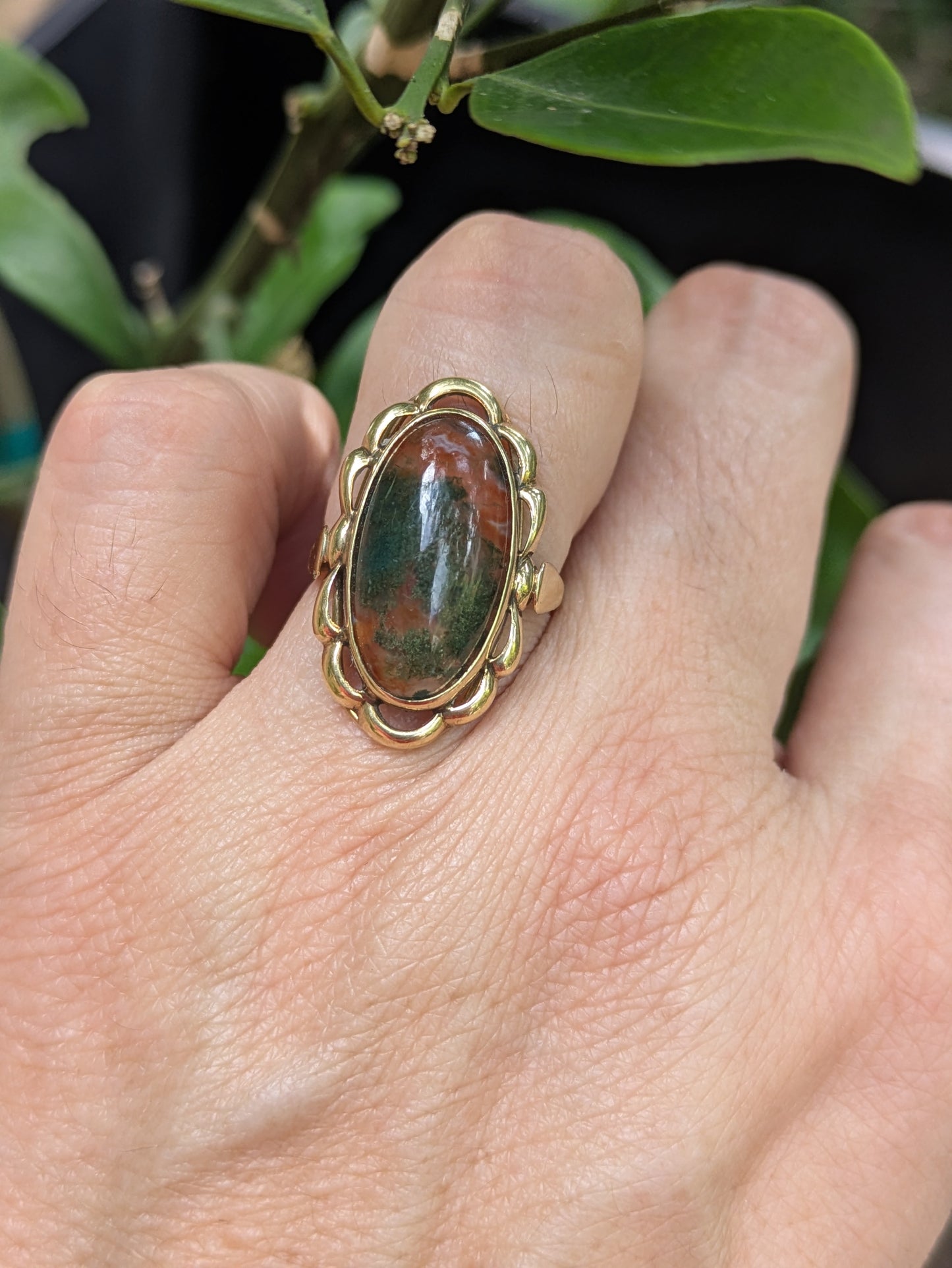 14k Moss Agate Ring 1950's