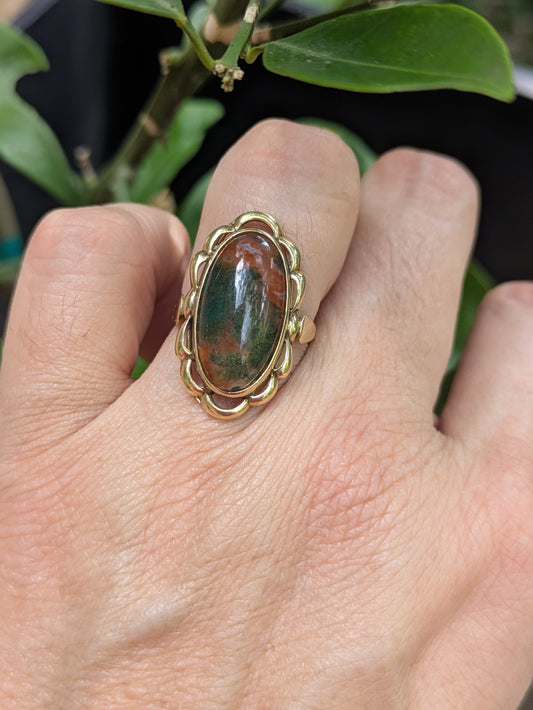 14k Moss Agate Ring 1950's