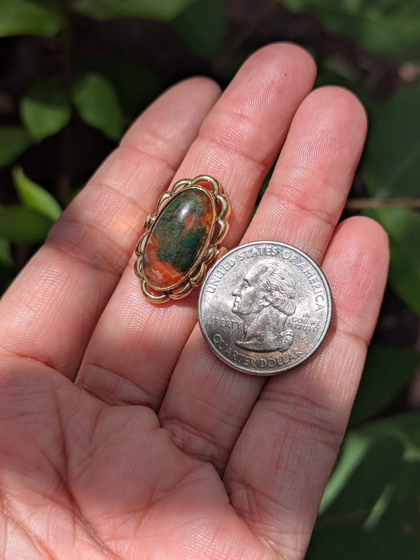 14k Moss Agate Ring 1950's