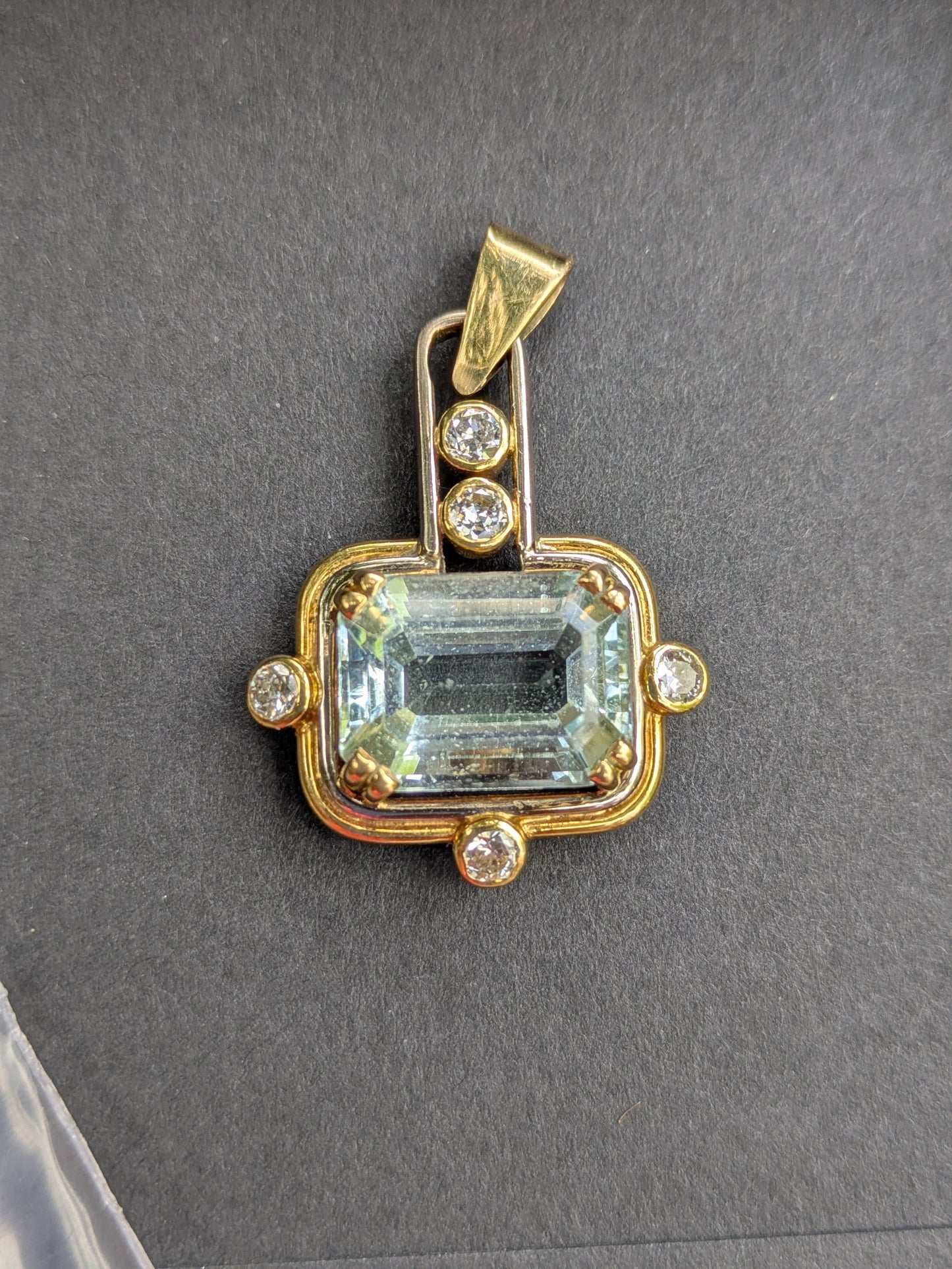 Large Midcentury Aquamarine and Diamond 14k Pendant