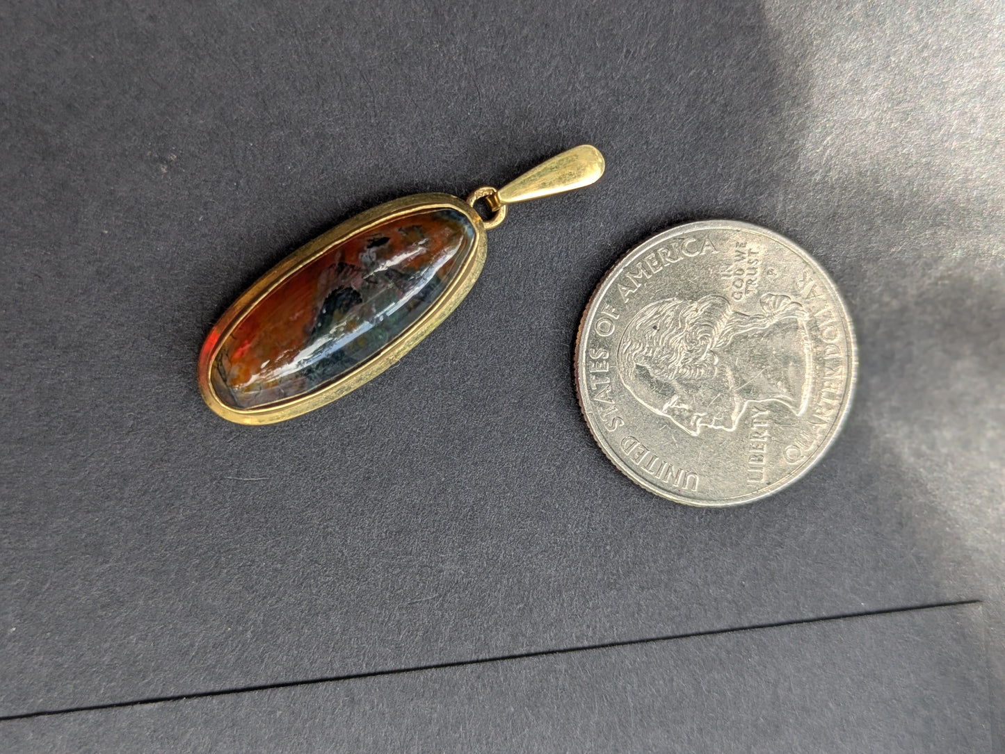 14k Elongated Moss Agate Pendant