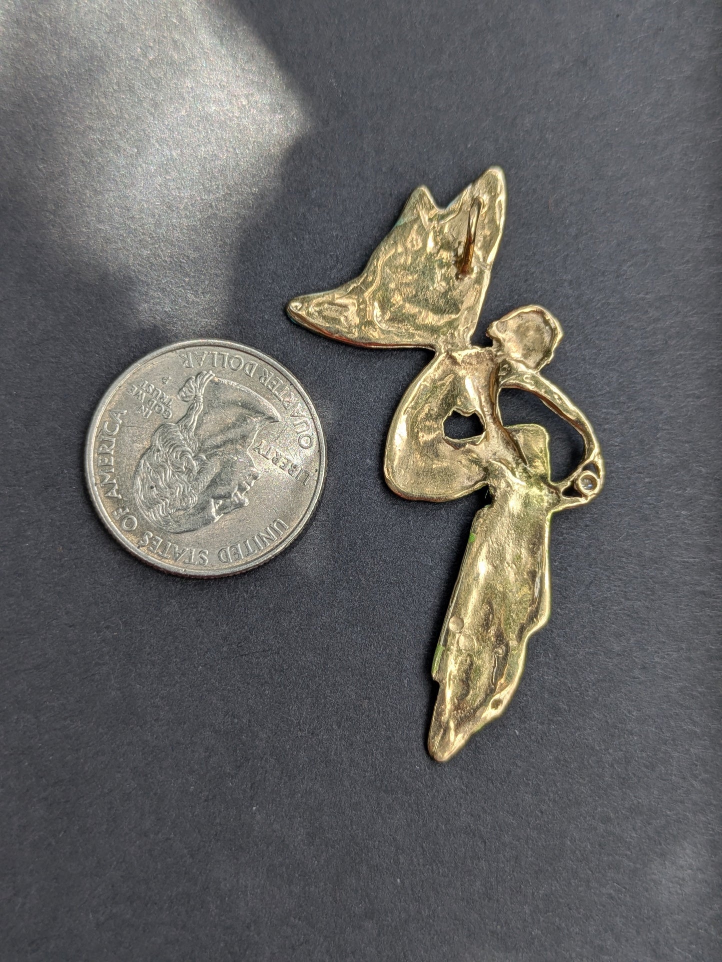 Art Nouveau 14k Style Enamel and Diamond Fairy Pendant