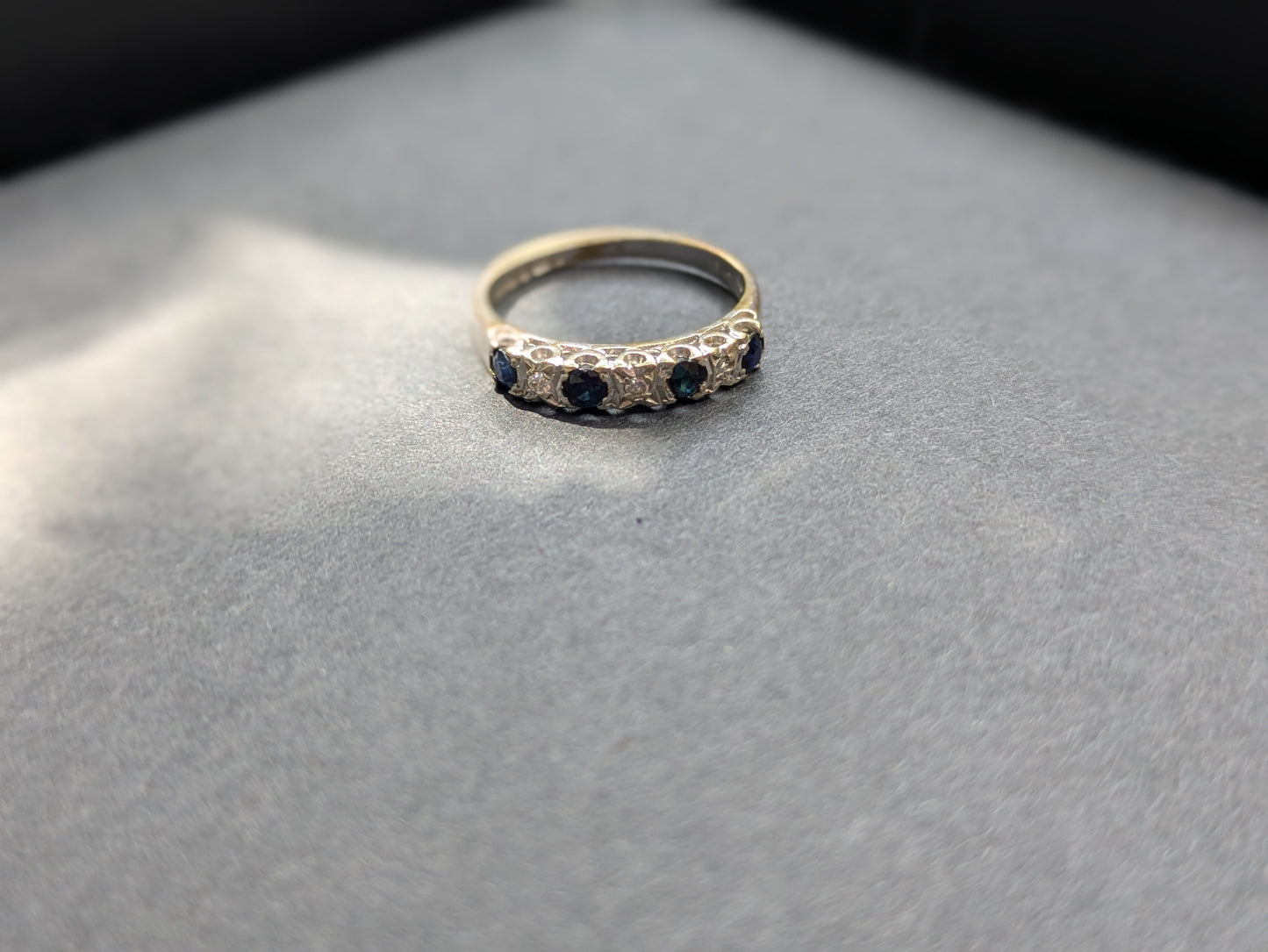 9k White Gold English Half Band with Sapphire and Diamond Fishtail
