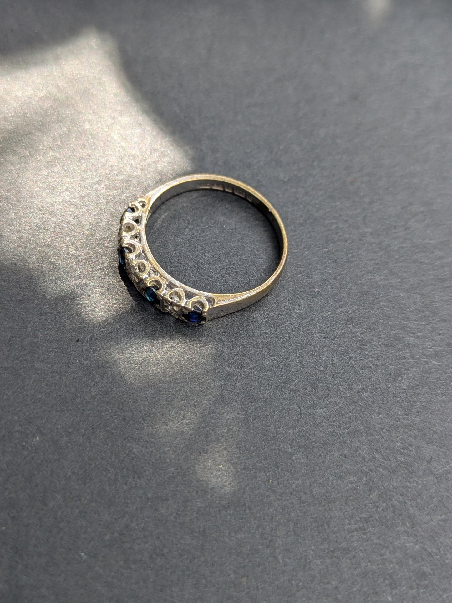 9k White Gold English Half Band with Sapphire and Diamond Fishtail