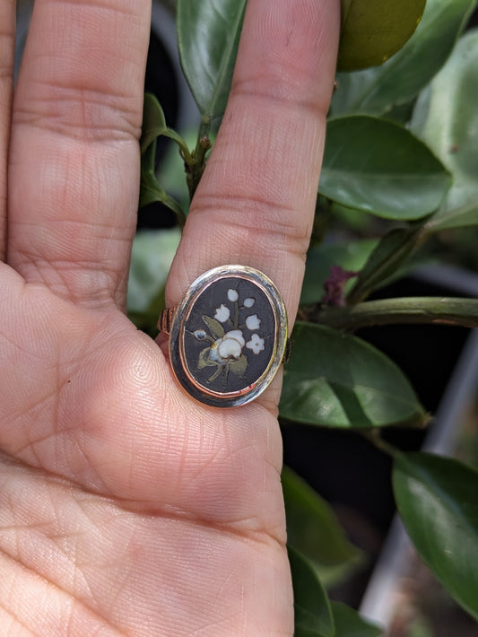 18k Enamel and Pietra Dura Ring